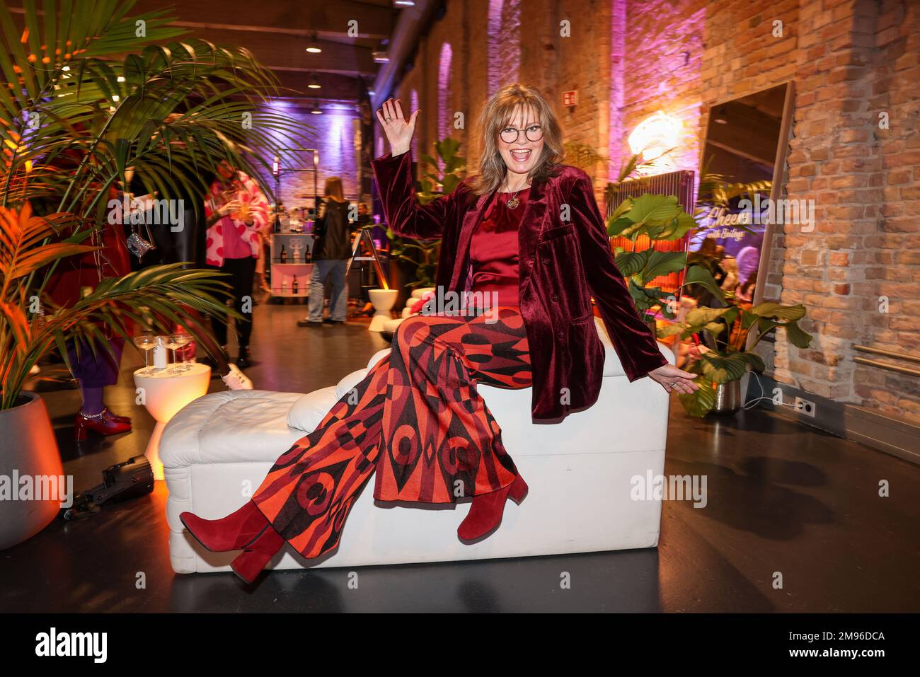 Berlin, Germany. 17th Jan, 2023. Maren Gilzer comes during the Berlin  Fashion Week to the W.E4. Fashion Show, where creations by designer Rebekka  Ruetz will be shown at the Bolle Festsäle. The