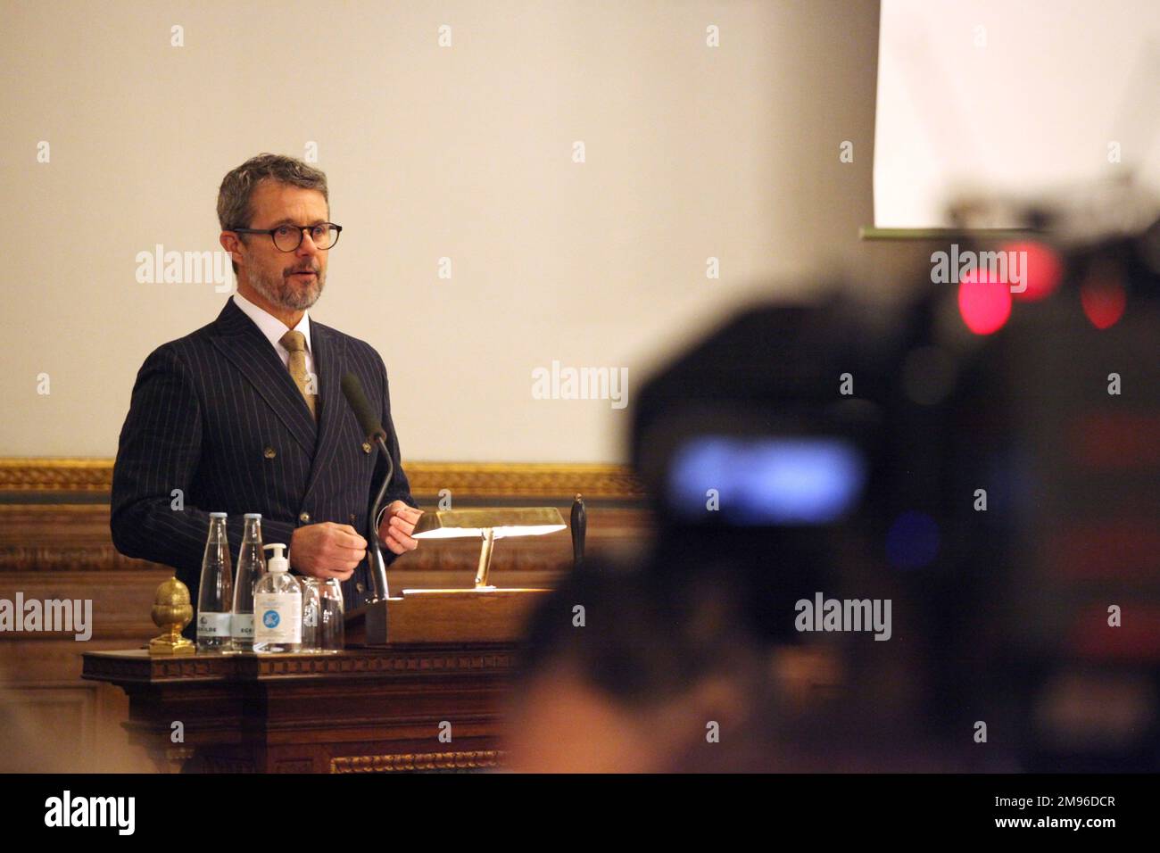Kopenhagen, Denmark. 17th Jan, 2023. Denmark's Crown Prince Frederik speaks at Copenhagen City Hall at the opening event for the Year of Architecture 2023, in which the Danish capital Copenhagen can call itself the World Capital of Architecture. Credit: Steffen Trumpf/dpa/Alamy Live News Stock Photo