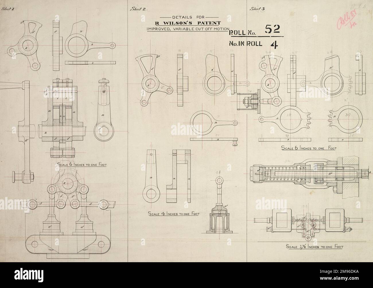 Details for R Wilson's patent improved variable cut off motion Stock Photo