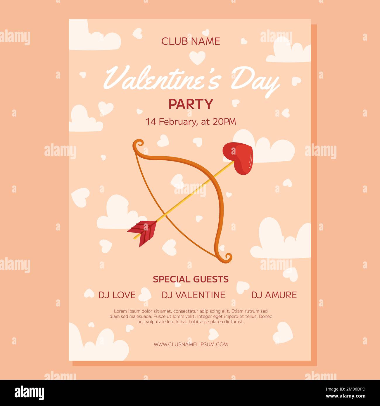 Valentine's Day Party poster template design. Bow and arrow with a ...