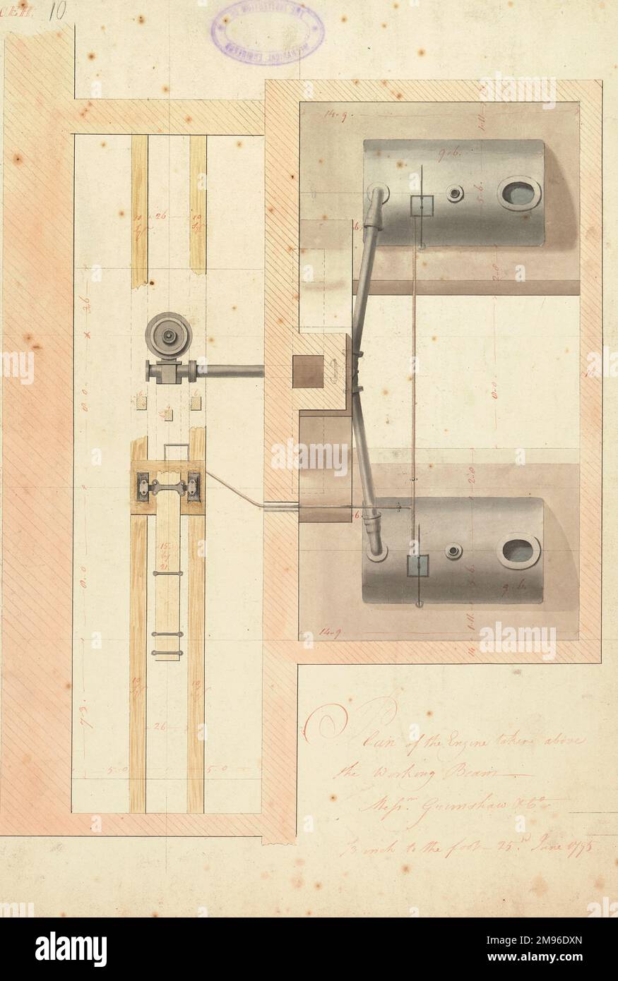 Plan of the engine taken above the working beam Stock Photo