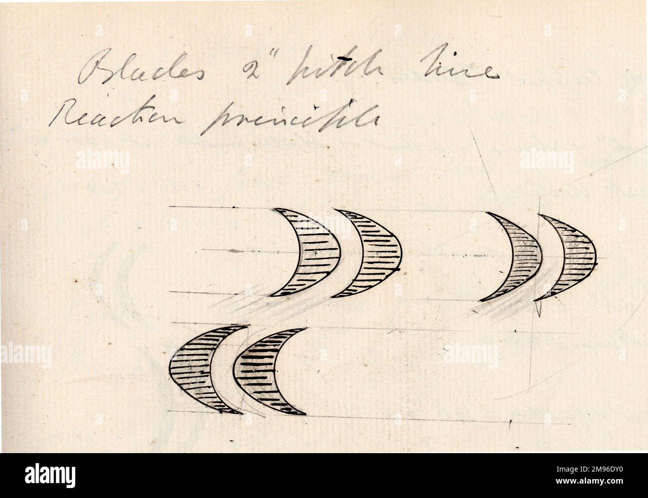 Steam turbine blades from an early sketch by Sir Charles Parsons, 1897 Stock Photo