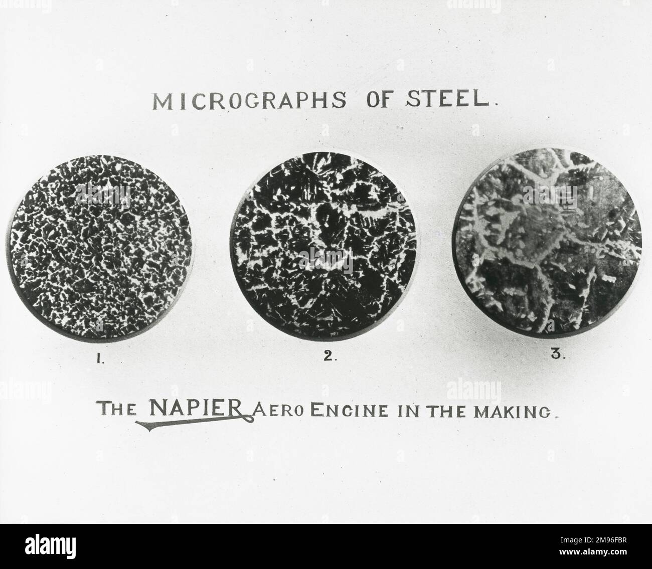 The Napier aero engine in the making micrographs of steel Stock Photo
