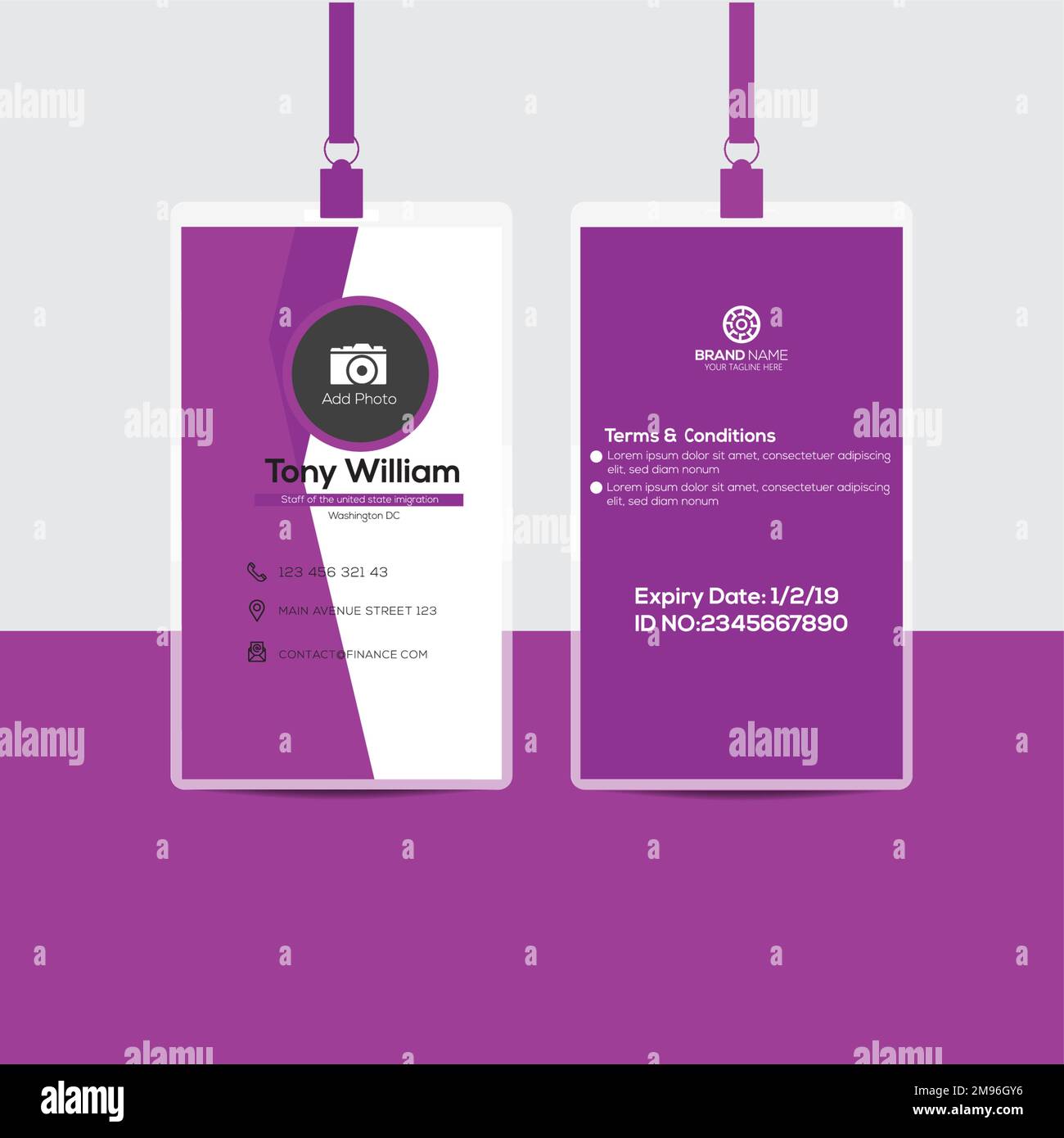 ID card design template. Corporate Business identity card for employees Stock Vector