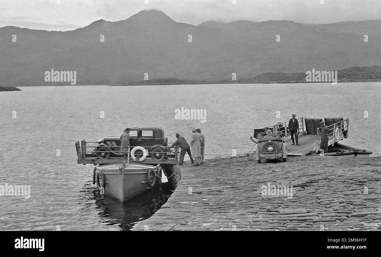 People using the Kyle of Lochalsh car ferry, Isle of Skye, Scotland. Stock Photo
