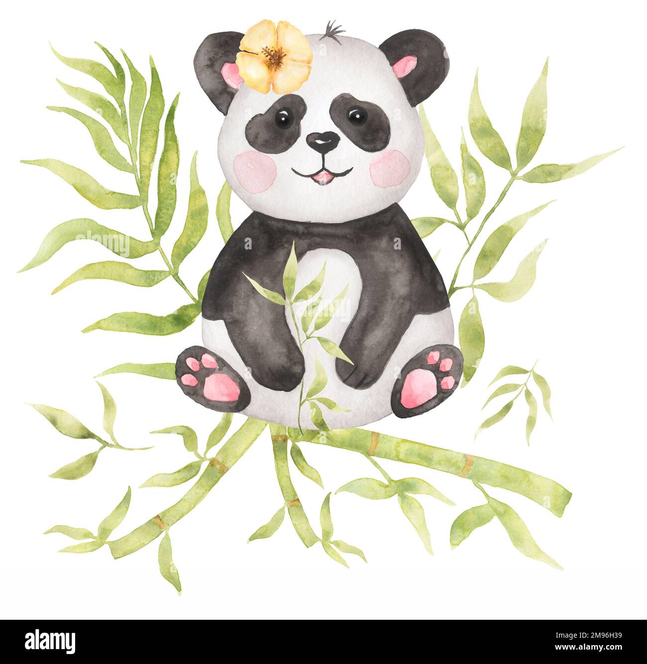 Watercolor Baby Panda clipart. Safari animal, bamboo bouquet, tropical ...