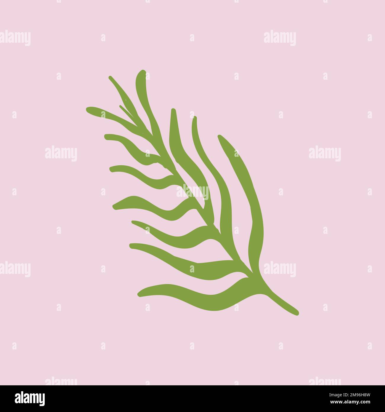 Green tropical leaf on a pink background vector Stock Vector