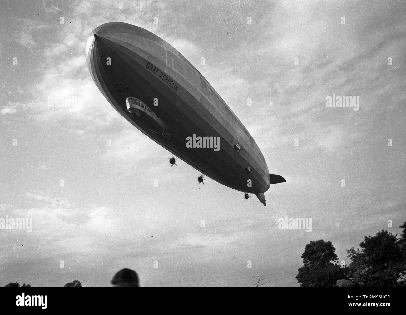 The German Graf Zeppelin airship in flight, viewed from below Stock