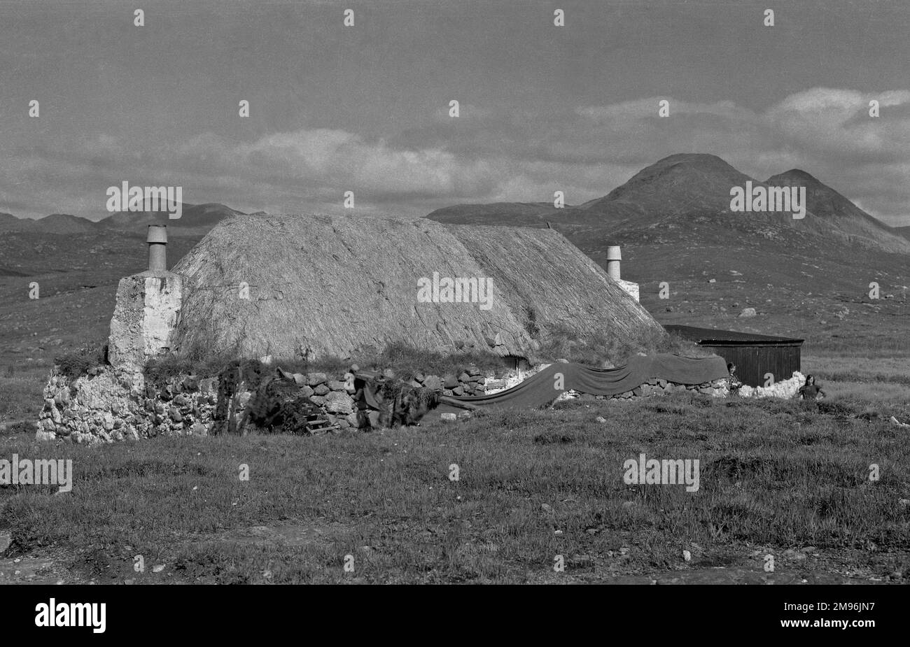 Cottages in a bleak Scottish landscape. Stock Photo