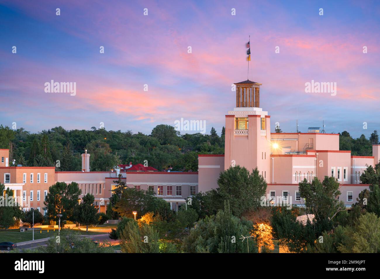 Santa Fe, New Mexico, USA downtown skyline at dusk Stock Photo Alamy