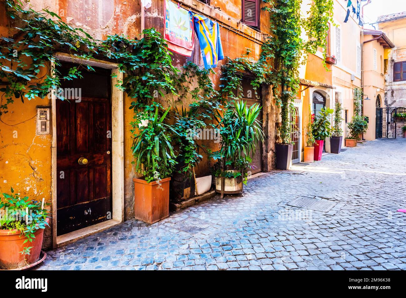 Beautiful old street in Trastevere. Rome, Italy. Trastevere is one of