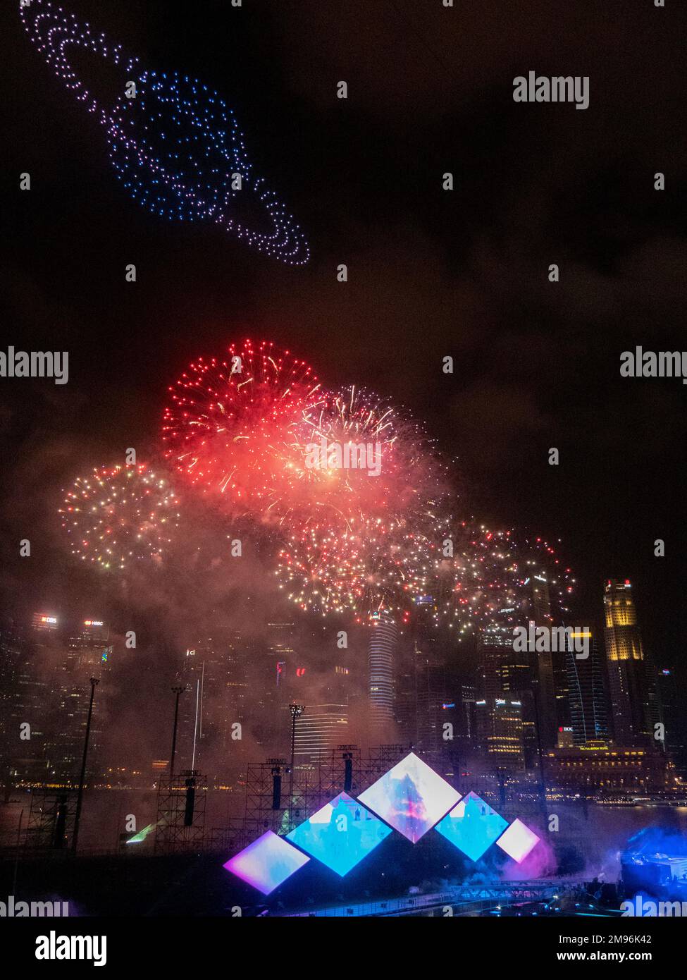 Fireworks and drone show celebrations New Years Eve 2022 at Marina Bay Singapore Stock Photo Alamy