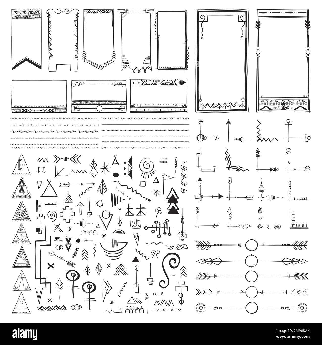 Vector doodle hand drawn ornamental boho style set Stock Vector