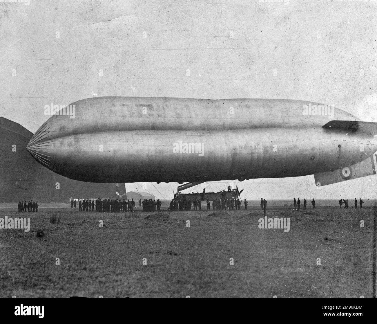 Early British dirigible, seen here on the ground, with crew. Stock Photo