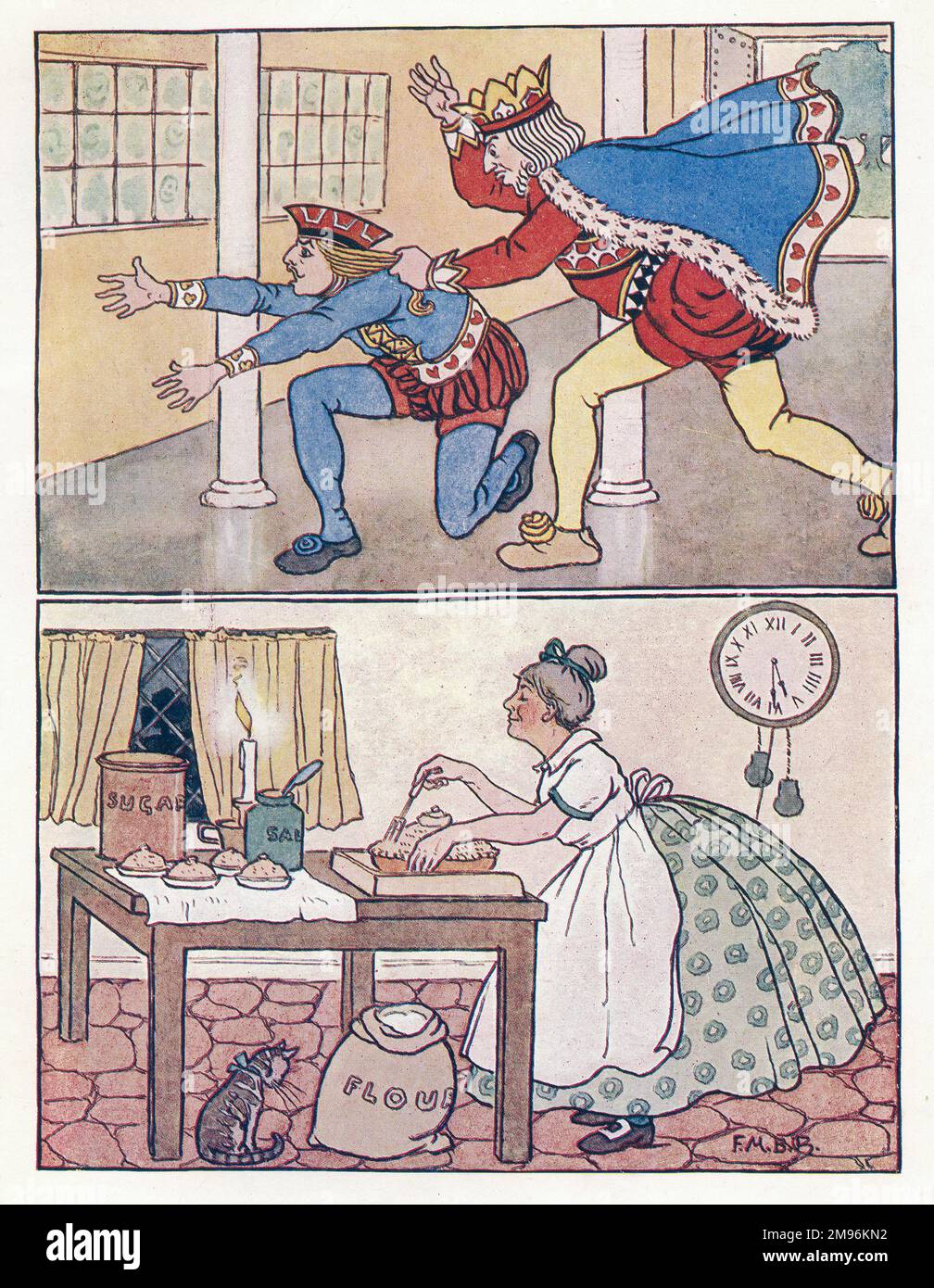 Nursery Rhymes. The King of Hearts punishes the Knave for stealing the