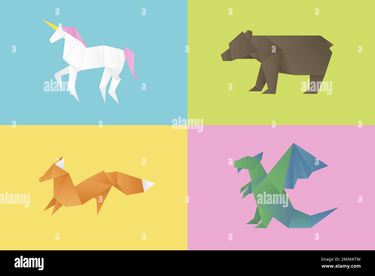 Cute animals craft vector geometric cut out mixed Stock Vector