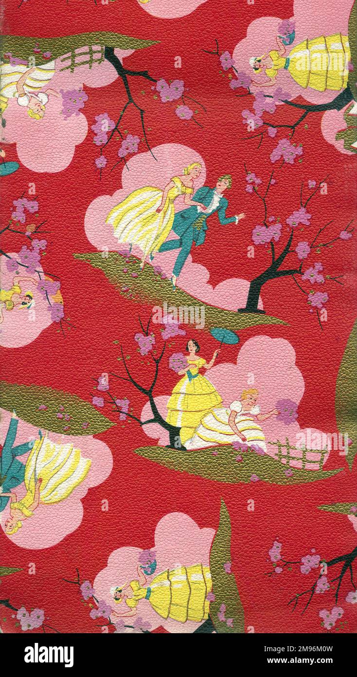 Wrapping Paper Sample Design figures in a landscape with pink