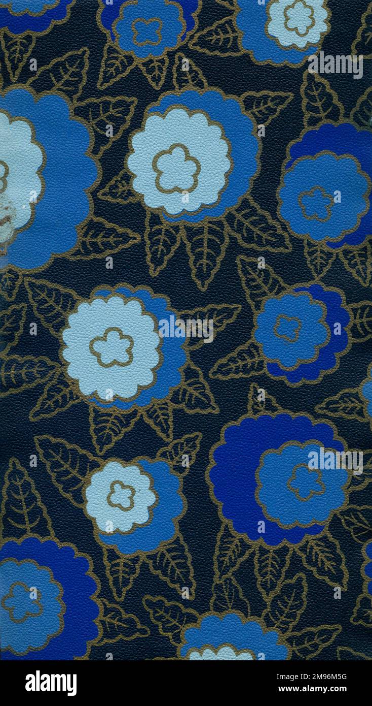 Wrapping Paper Sample Design -- blue flowers with gold leaves on a ...