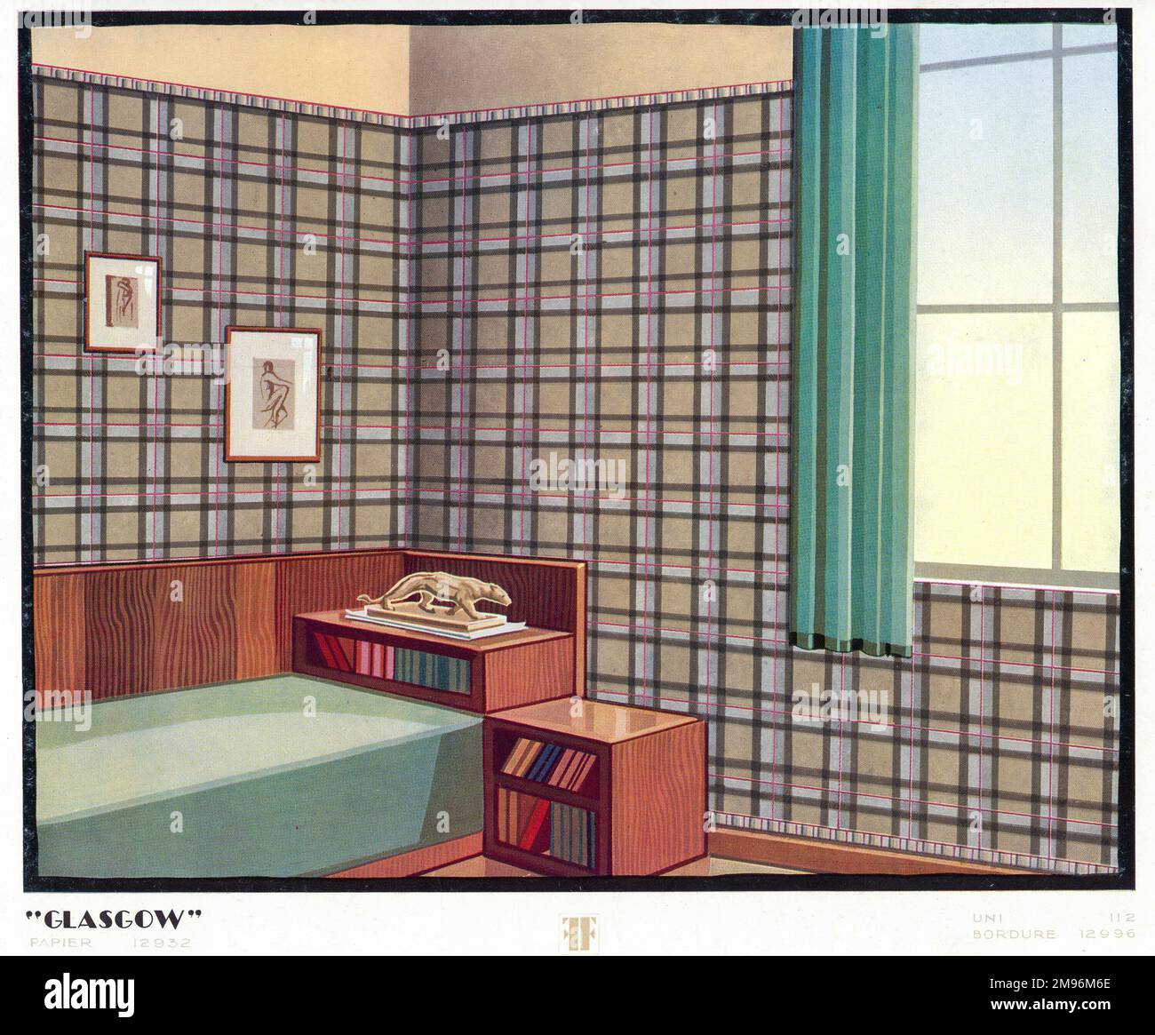 Wallpaper designs shown in a sample interior -- Glasgow. Stock Photo