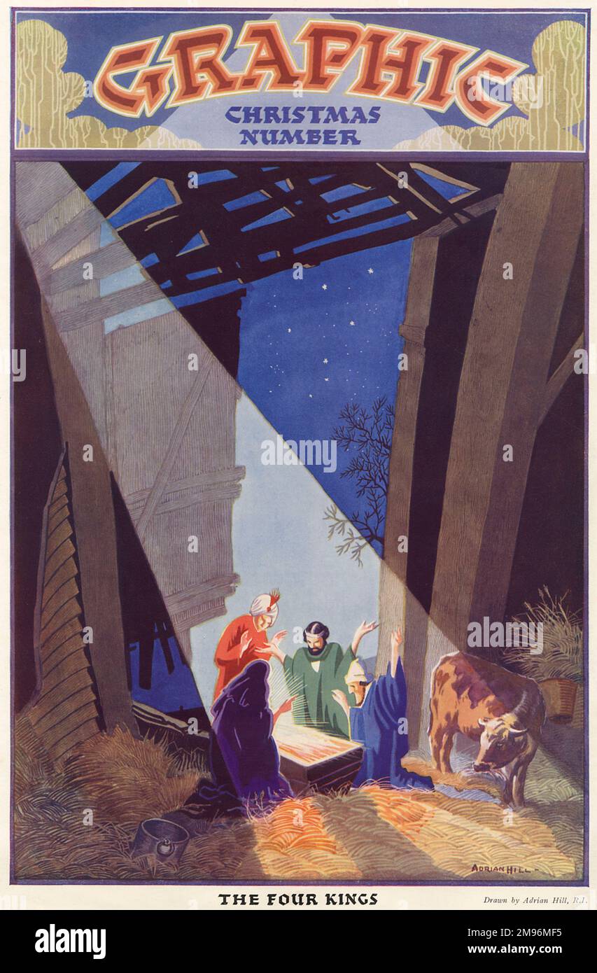 Front cover of The Graphic Christmas Number (date unknown, but probably 1920s), featuring an illustration of a Nativity scene. Stock Photo