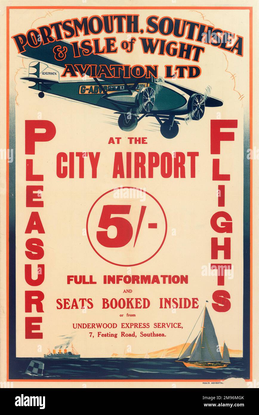 Poster, Pleasure Flights at the City Airport, Portsmouth, Southsea