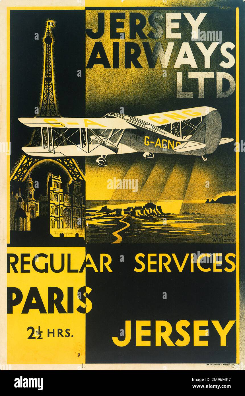 Jersey Airways Ltd Poster, offering regular services between Paris and