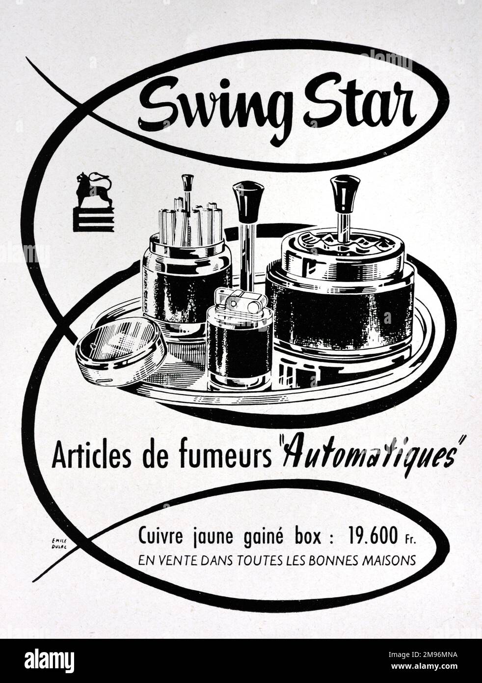 Vintage or Old Advert, Advertisement, Publicity or Illustration for Swing Star Ashtray and Smokers Accessories or Smoking Accessories. Advert 1957 Stock Photo