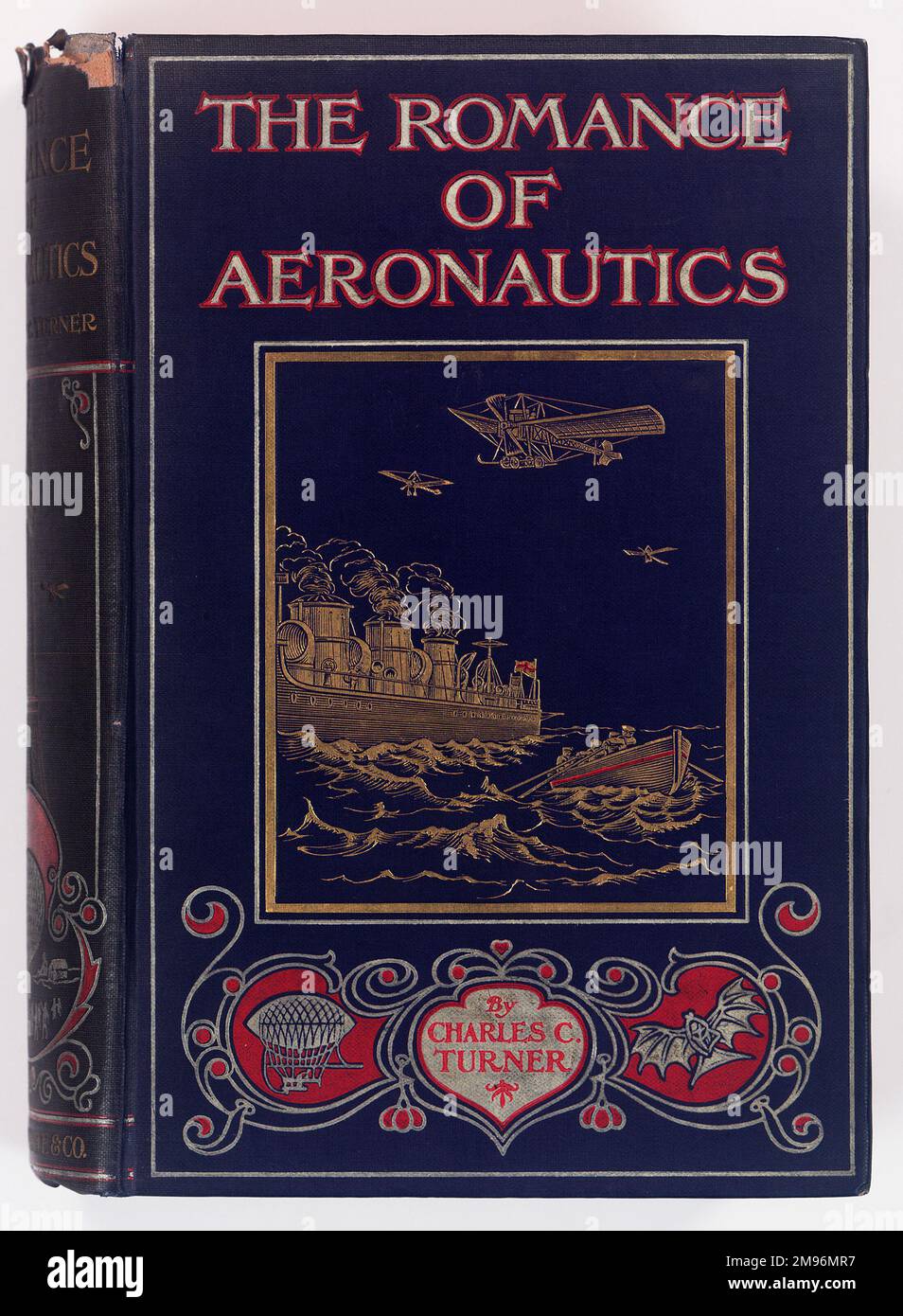 Book cover design, The Romance of Aeronautics: an Interesting Account of the Growth and Achievements of All Kinds of Aerial Craft, by Charles C Turner, London: Seeley, Service & Co. Limited, 1912. Stock Photo