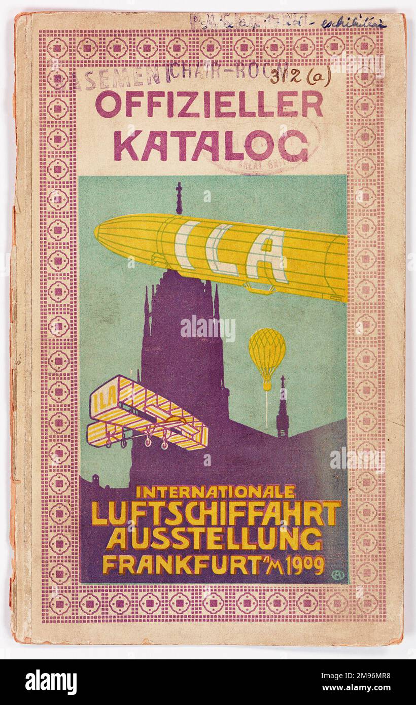 Cover design for the official catalogue of the Internationale Luftschiffahrt Ausstellung (International Airship Exhibition), Frankfurt, 1909. Stock Photo