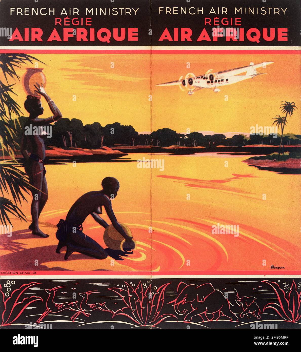 Cover design, French Air Ministry, Regie Air Afrique, timetable for the Europe-Congo-Madagascar summer service. Stock Photo