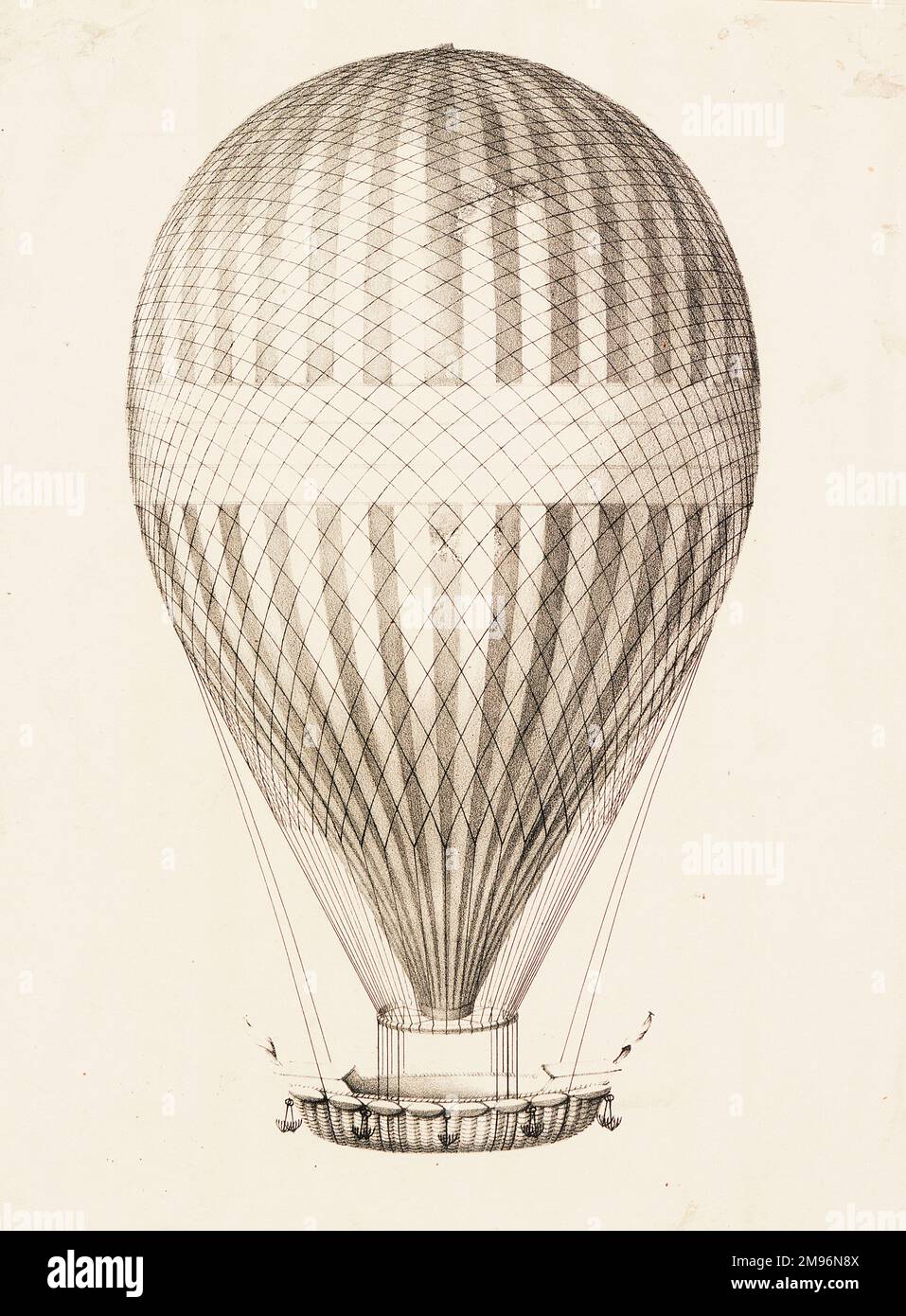 Large balloon image, part of a prospectus promoting the purchase of shares in the balloon company.  'Aeronautic Association - For promoting geographical surveys of some of the remaining undiscovered tracts of the globe'  To be constructed under the personal superintendence of Mr Graham.   (1 of 2, without text) Stock Photo