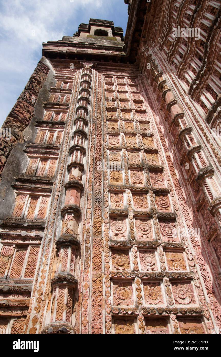 India - West Bengal - Hooghly river - Kalna: Lalji temple (1739 AD,) ornaments and stone carvings on the outer wall. Stock Photo