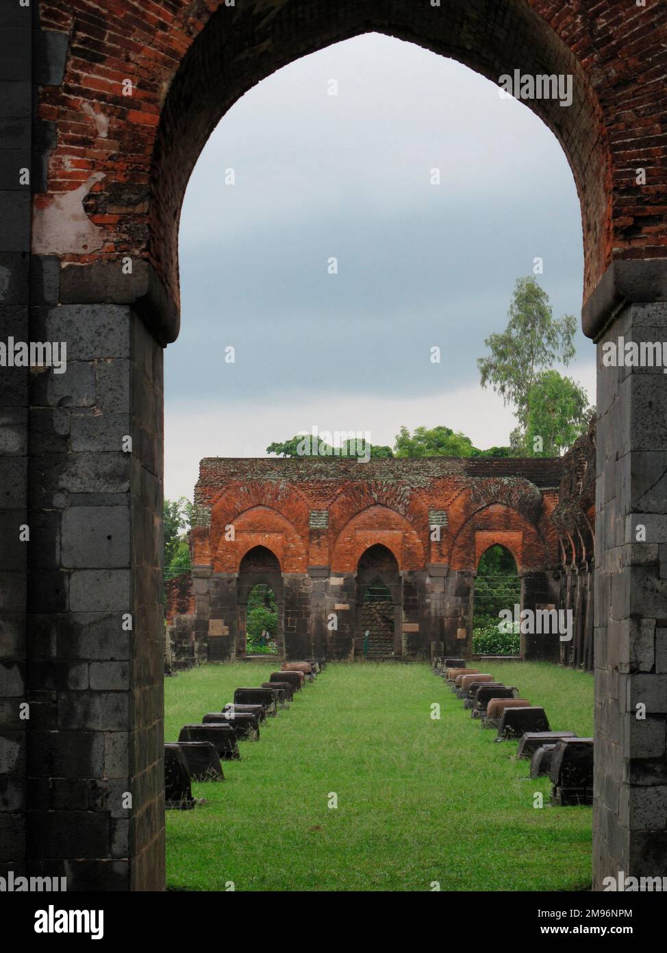 India, West Bengal, Pandua: Adina Mosque or Jami Masjid (1364 AD), view towards the inner court. Stock Photo