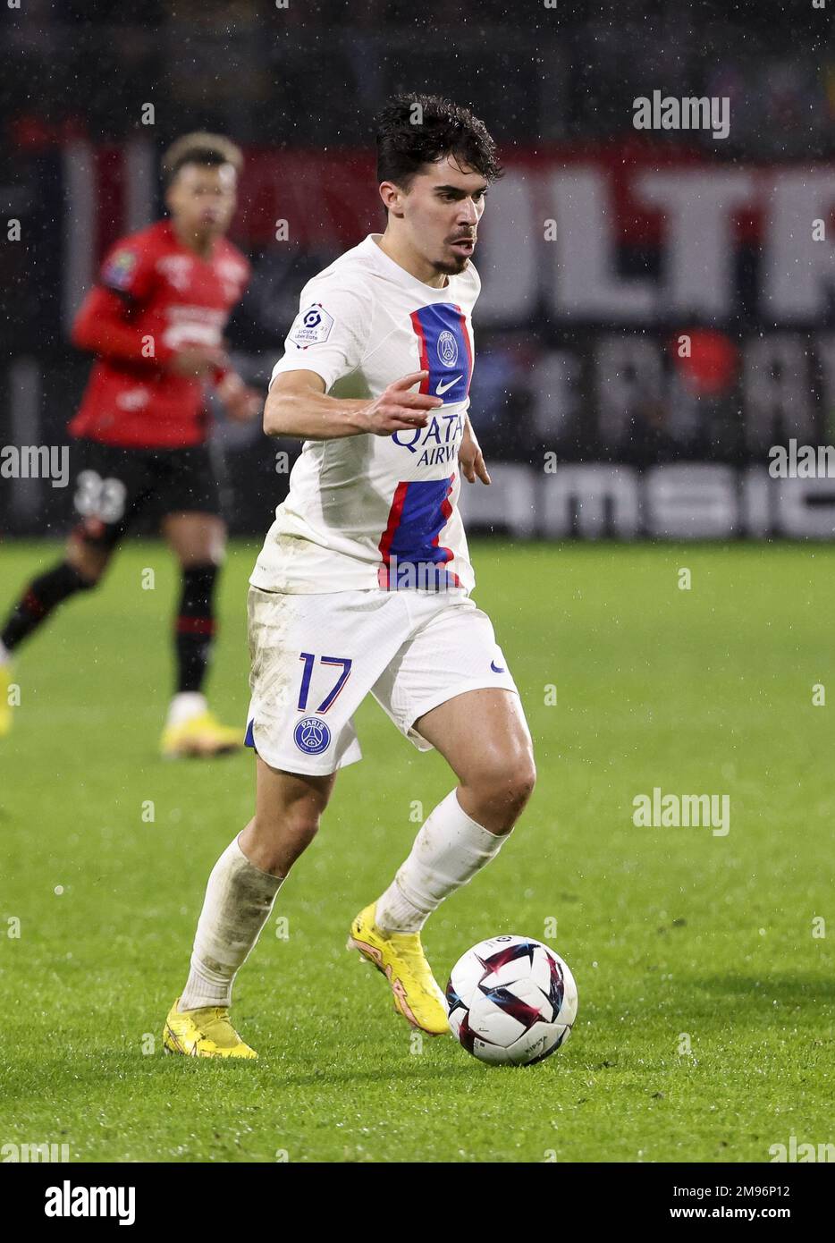 Vitinha of PSG during the French championship Ligue 1 football match between Stade Rennais and Paris Saint-Germain on January 15, 2023 at Roazhon Park in Rennes, France - Photo: Jean Catuffe/DPPI/LiveMedia Stock Photo