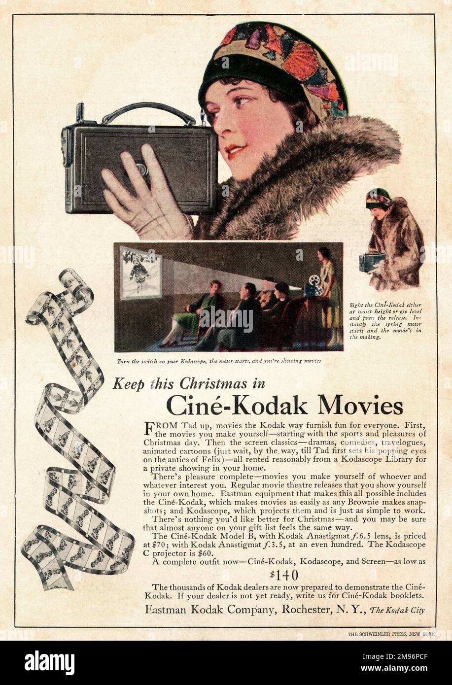 A woman enjoying the Cine-Kodak. Stock Photo