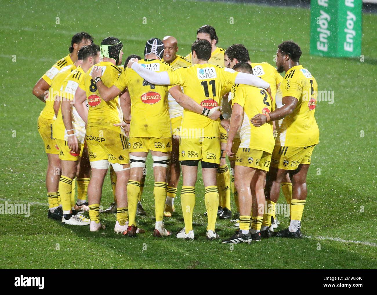 Team Stade Rochelais during the Champions Cup, rugby union match between Stade Rochelais (La Rochelle) and Ulster Rugby on January 14, 2023 at Marcel Deflandre stadium in La Rochelle, France - Photo: Laurent Lairys/DPPI/LiveMedia Stock Photo