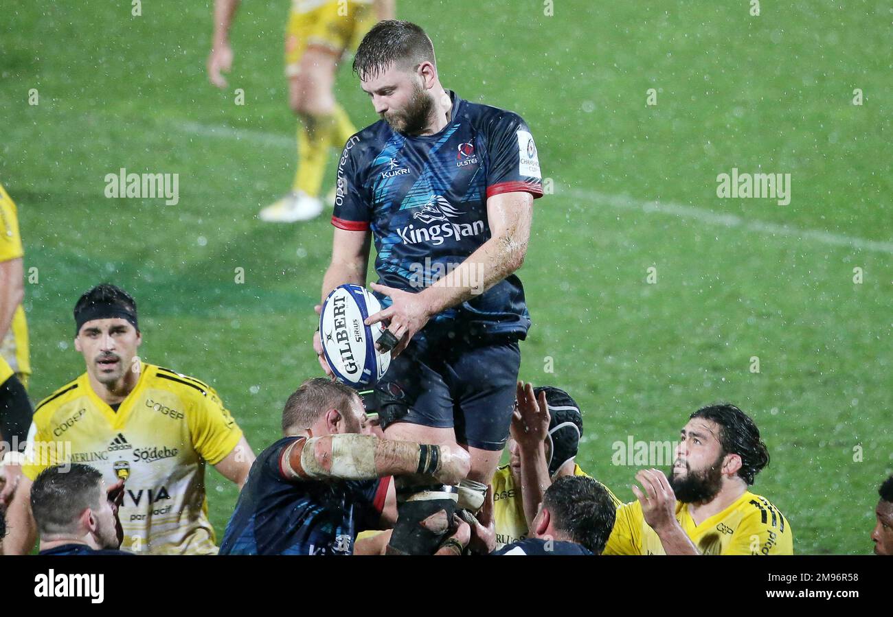 Ian Henderson of Ulster Rugby during the Champions Cup, rugby union match between Stade Rochelais (La Rochelle) and Ulster Rugby on January 14, 2023 at Marcel Deflandre stadium in La Rochelle, France - Photo: Laurent Lairys/DPPI/LiveMedia Stock Photo