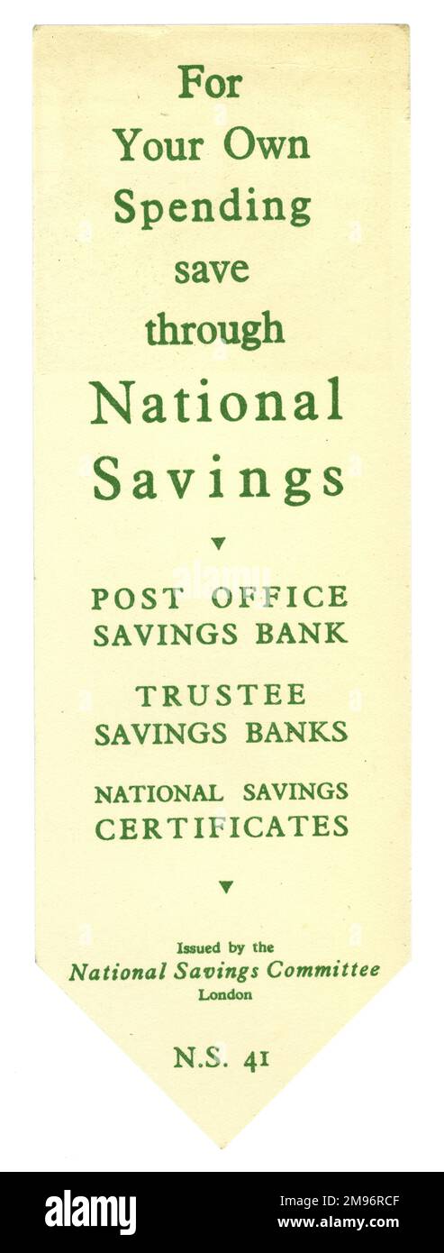 Advertisement for National Savings in the shape of a bookmark. Stock Photo