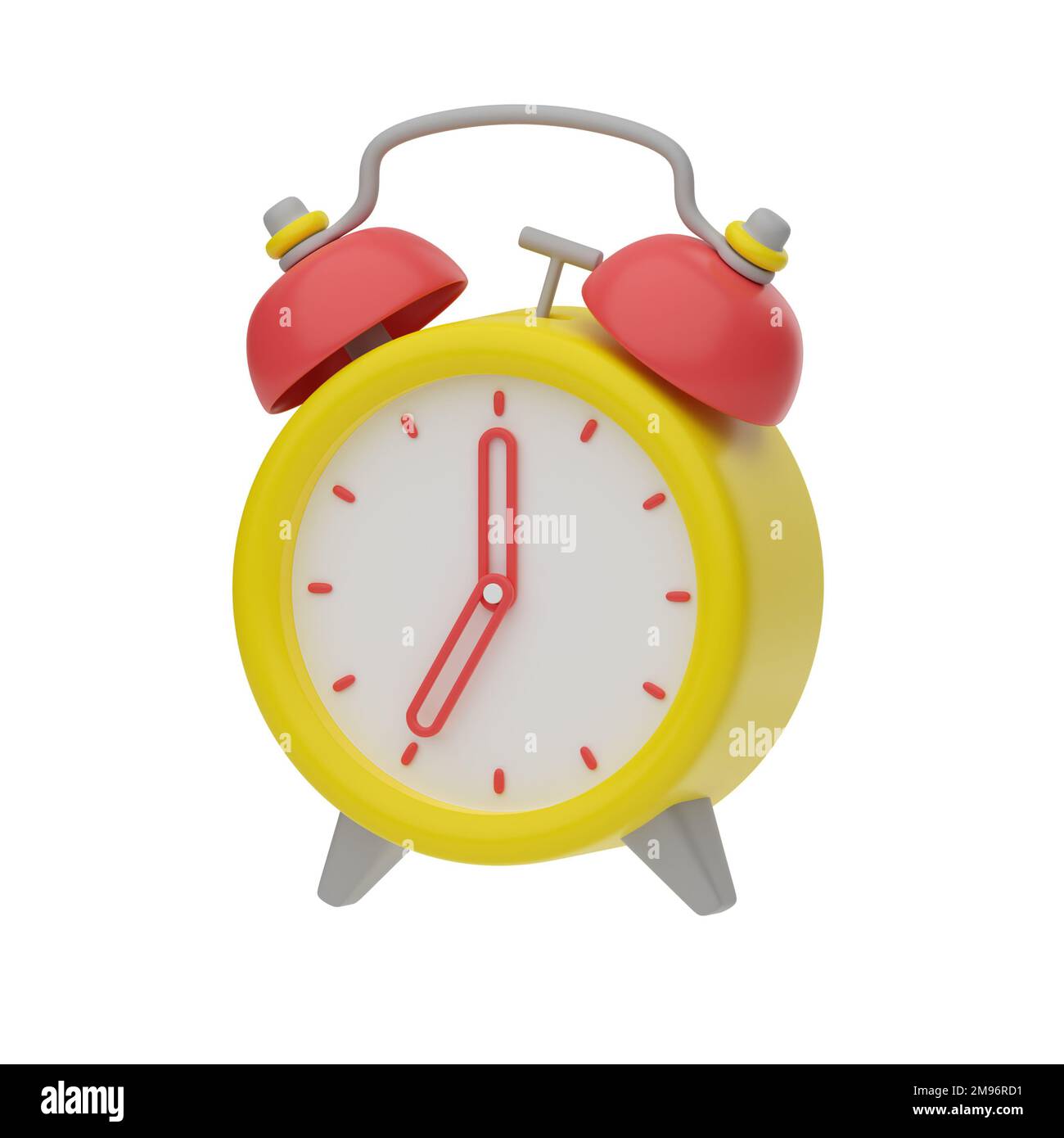 3D rendering of the alarm clock. 7 hours on the dial. Yellow retro