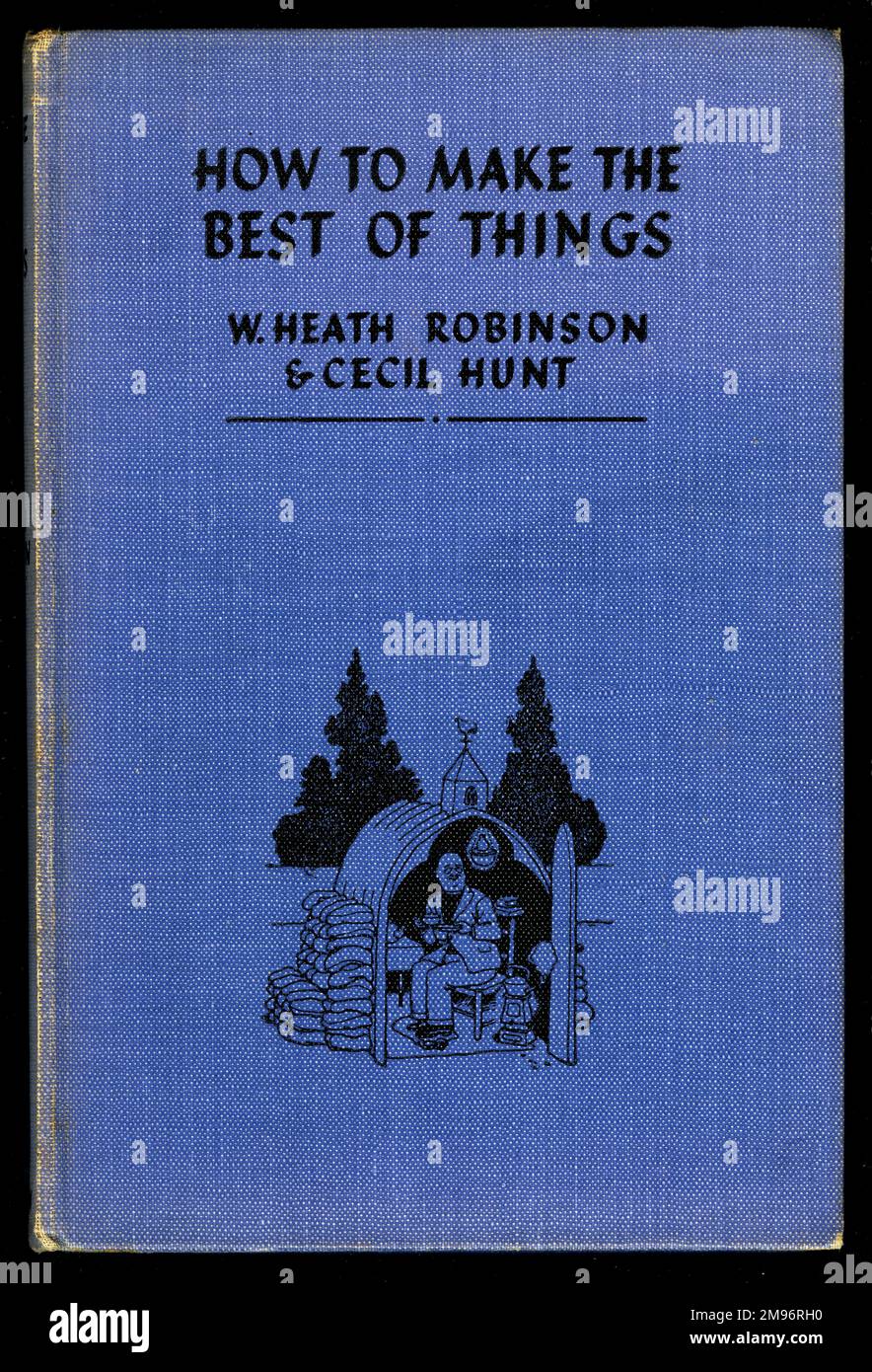 Heath Robinson - Wartime Cartoons - WWII.  Blue and black cover design, showing a vicar in an ecclesiastical air raid shelter. Stock Photo