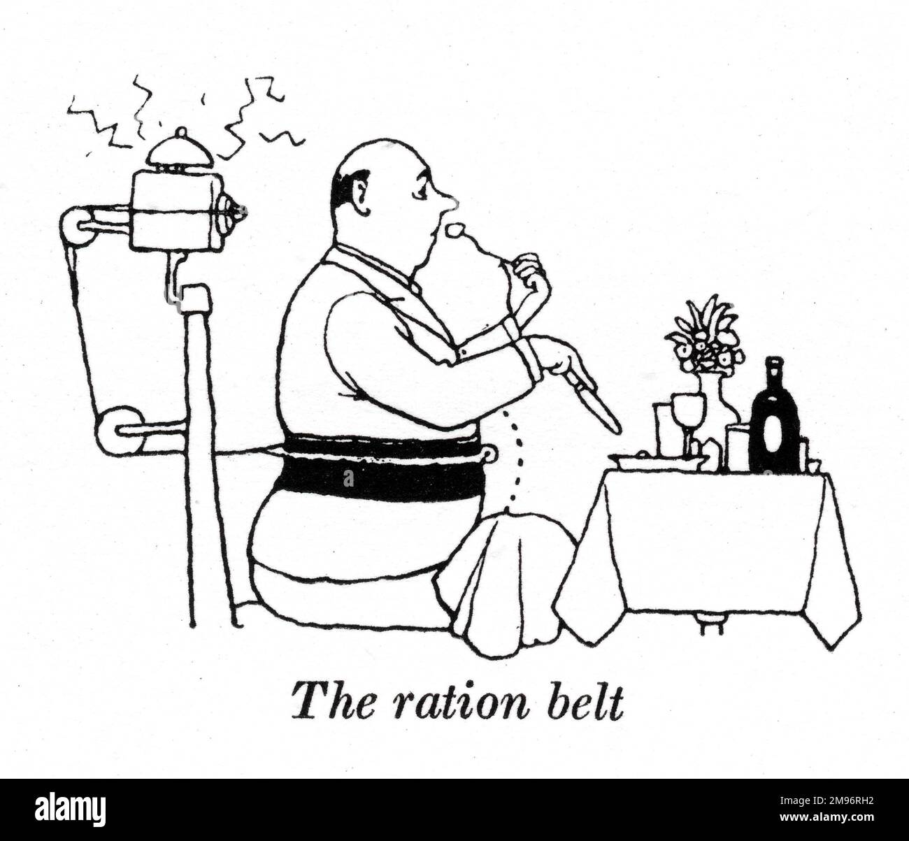 Heath Robinson - Wartime Cartoons - WWII.  The ration belt. Stock Photo