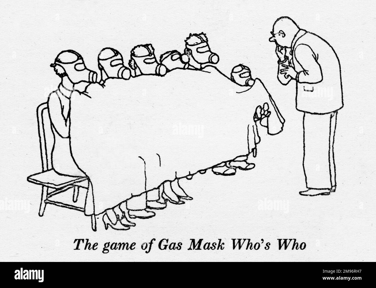 Heath Robinson - Wartime Cartoons - WWII.  The game of Gas Mask Who's Who. Stock Photo