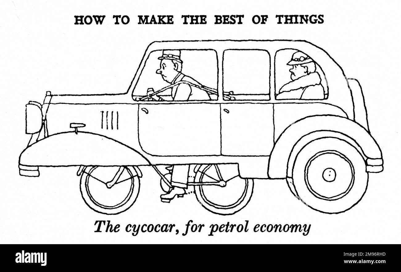Heath Robinson - Wartime Cartoons - WWII.  The cycocar, for petrol economy. Stock Photo