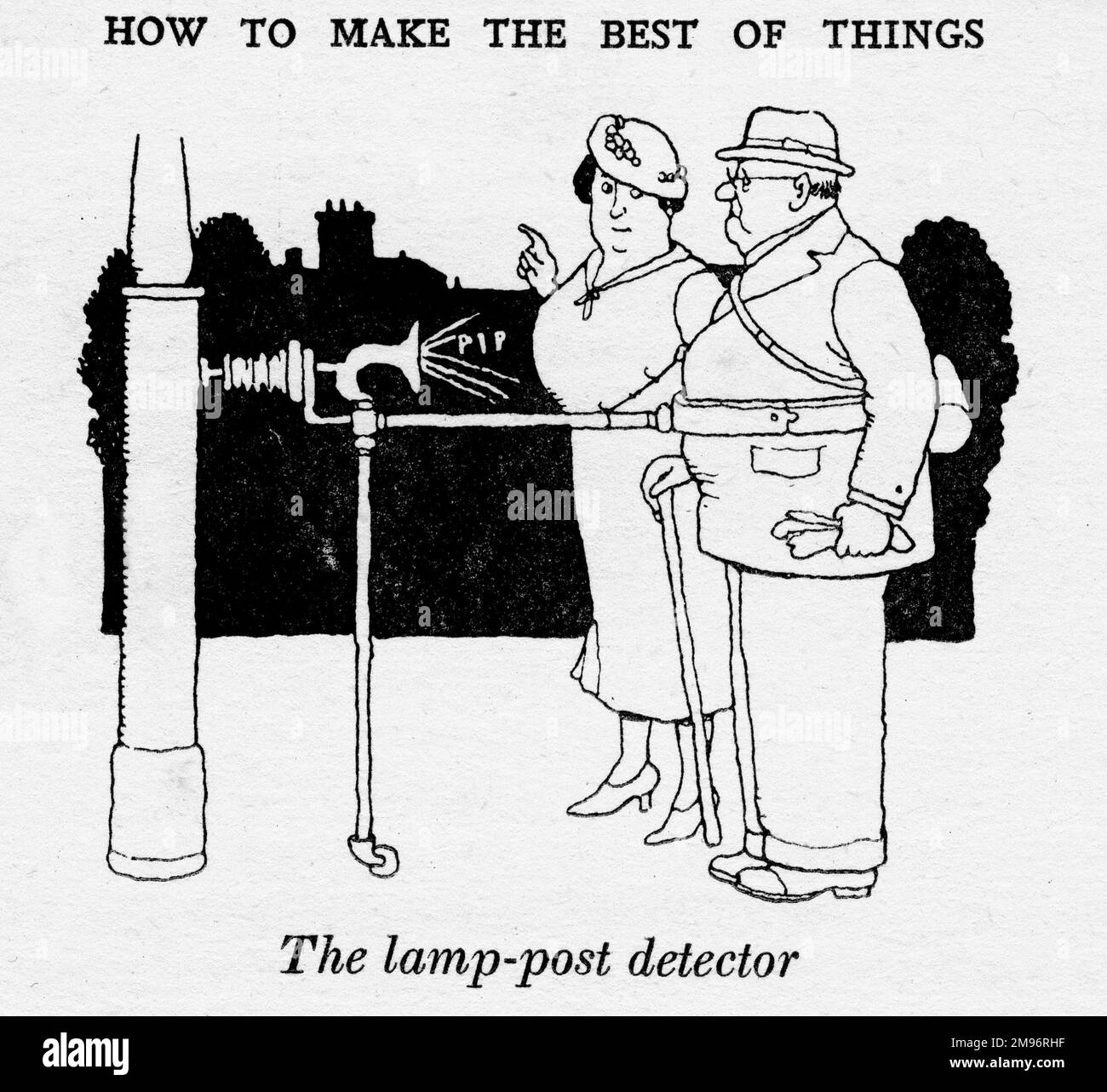 Heath Robinson - Wartime Cartoons - WWII.  The lamp post detector. Stock Photo
