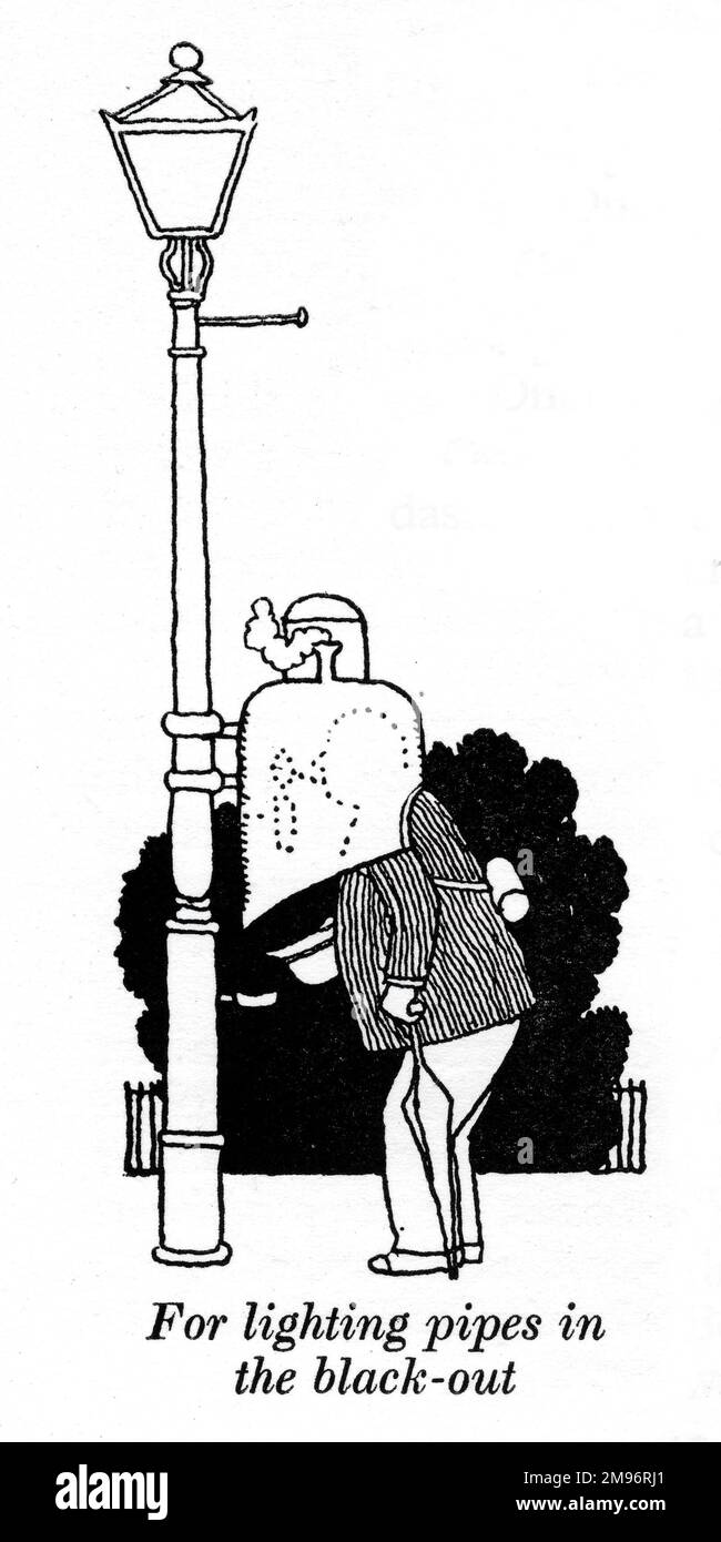 Heath Robinson - Wartime Cartoons - WWII.  For lighting pipes in the blackout. Stock Photo