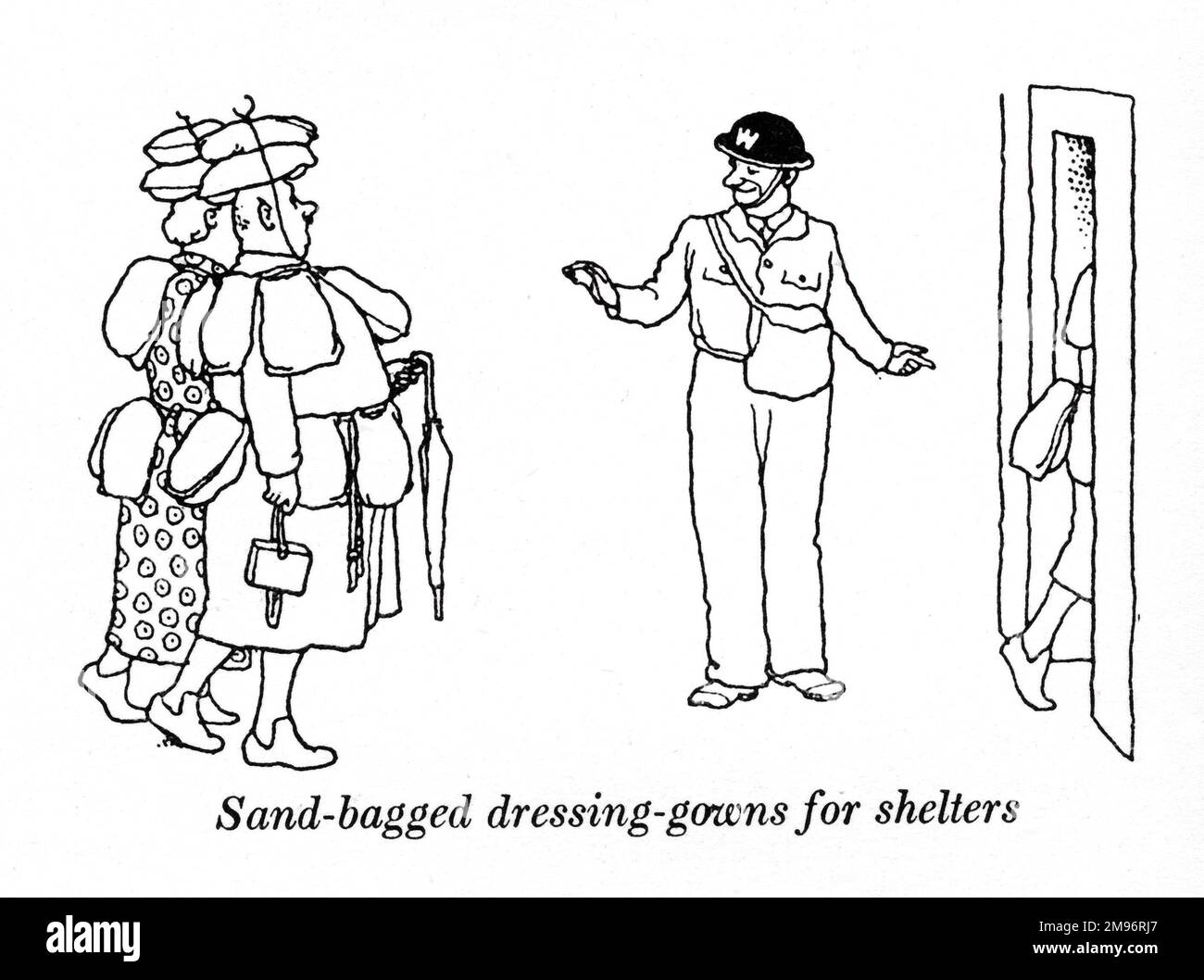 Heath Robinson - Wartime Cartoons - WWII.  Sand-bagged dressing gowns for shelters. Stock Photo