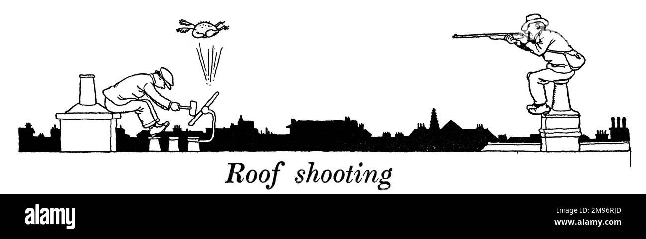 Heath Robinson - Wartime Cartoons - WWII.  Roof shooting. Stock Photo