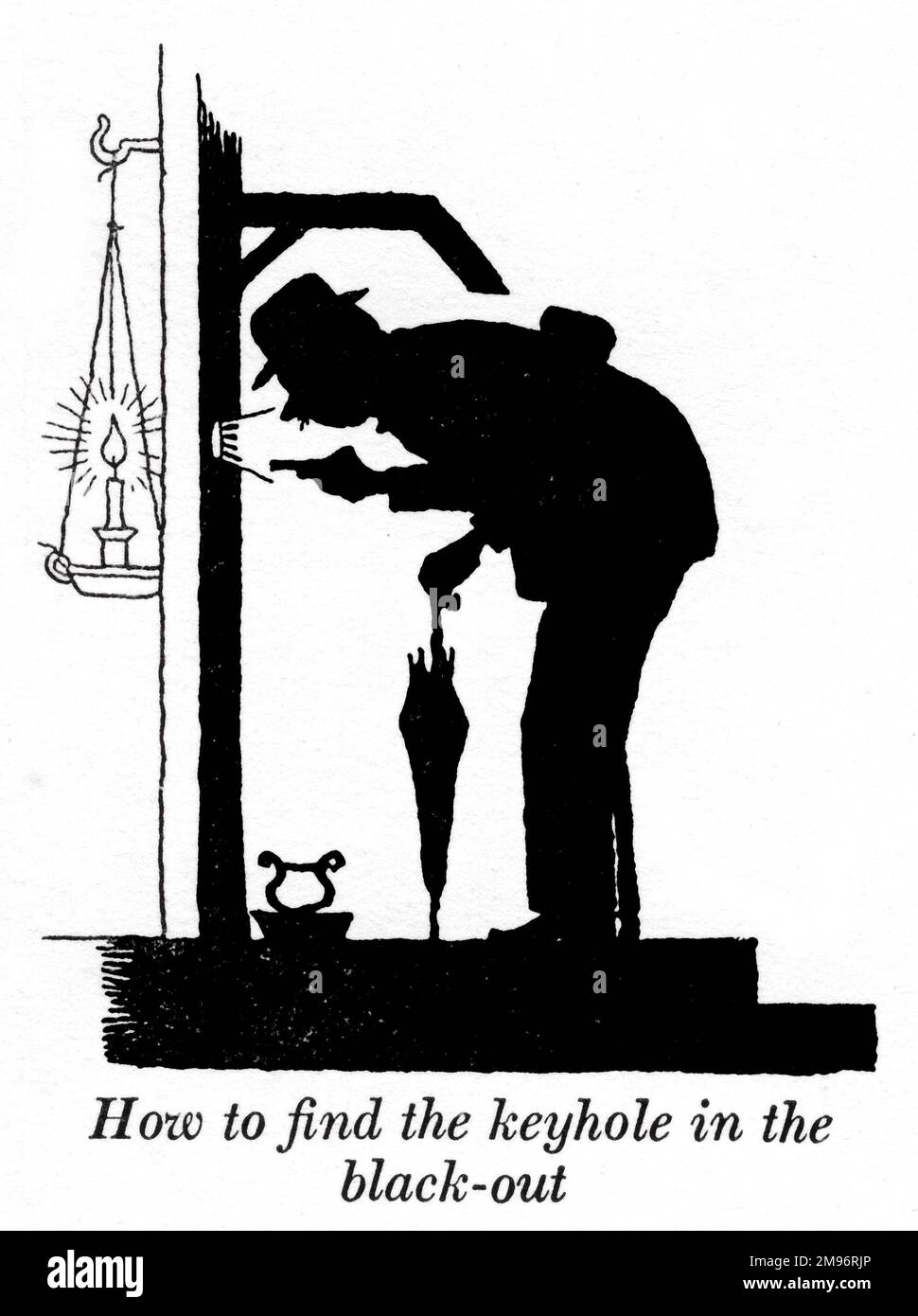 Heath Robinson - Wartime Cartoons - WWII.  How to find the keyhole in the blackout. Stock Photo
