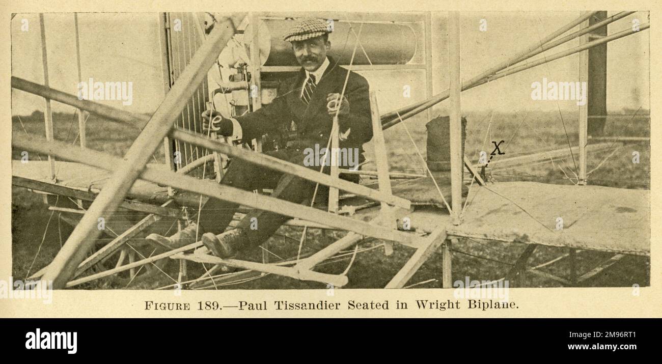 Paul Tissandier seated in Wright biplane Stock Photo