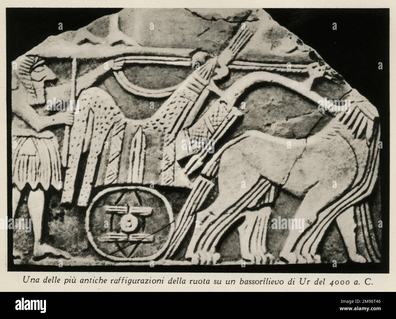 One of the oldest depictions of the wheel on a bas-relief at Ur, 4000 BCE Stock Photo